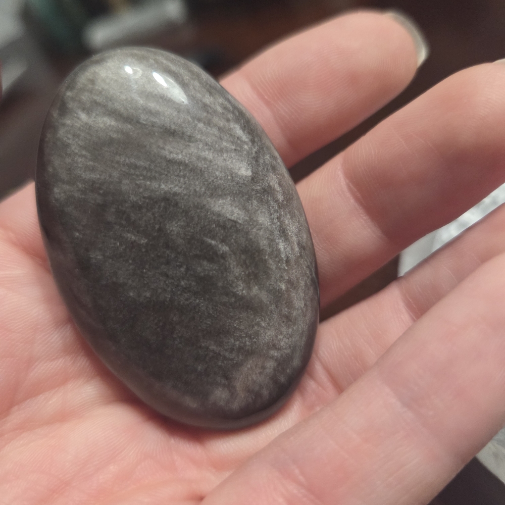 Silver Sheen Obsidian Palmstone - Picture 6 of 16